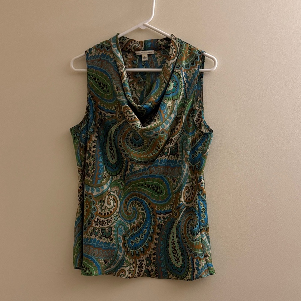 BANANA REPUBLIC Cowl Neck Paisley Satin Top